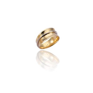 Anel Comfort em Ouro 18K e Filete em Ouro Branco