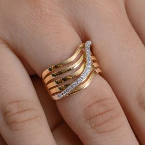 Anel Quatro Fios em Ouro 18K com Pedras de Zircônia