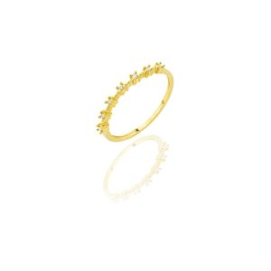 Anel Cravejado Fino em Ouro 18K