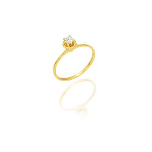 Anel Solitário com Borda em Ouro 18K